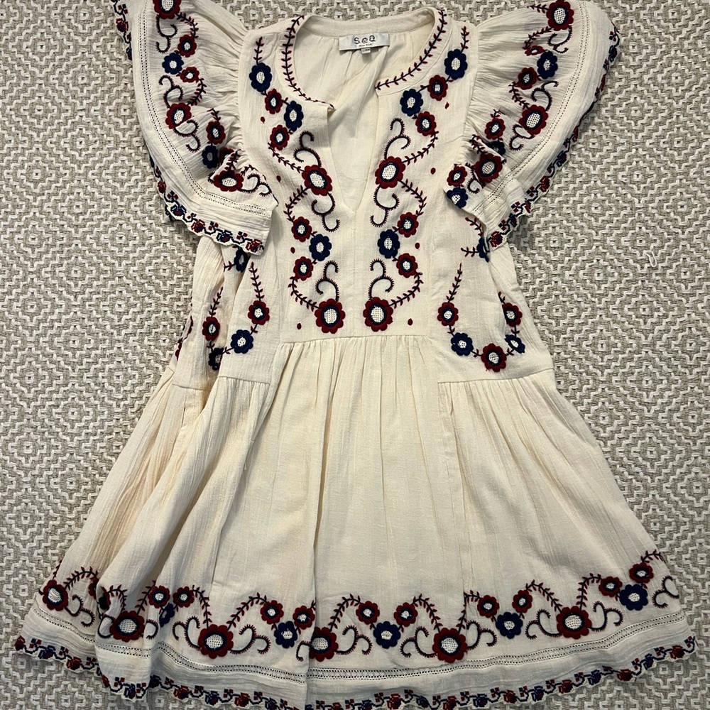 Sea New York red and blue embroidery dress (Tuckernuck)